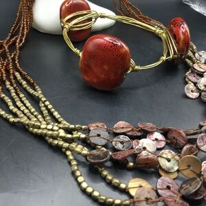 Shell Seed Bead Necklace with matching Copper Wrapped Ceramic Jasper